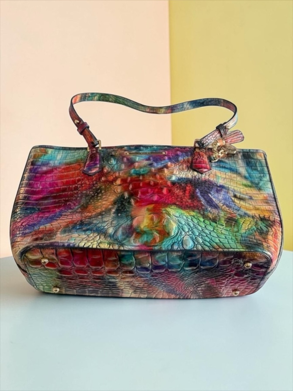 Rare BRAHMIN Awestruck Melbourne Medium Asher Leather Tote Bag Rainbow Multi HTF - Picture 8 of 8